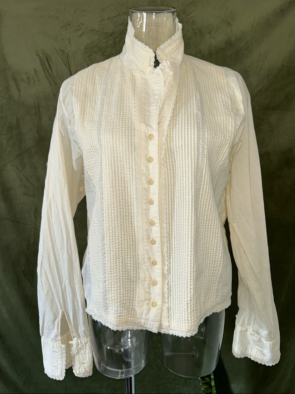 Ralph Lauren Cream Lace-Trim Button-Down Blouse